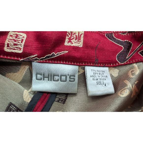 Chico's Tunic Top Burgundy Red Asian Inspired Rayon Blend Misses Size 2 L - Picture 5 of 6